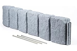 Beuta Landscape Edging | Garden Edging Border | No Dig Faux Stone BlockXL for Lawn Edging, Flower Beds & Yard Edging – 4 Pack | Each Section Has 6 Blocks 48" L x 4" W x 9.5" H | 12 Spikes | Greystone