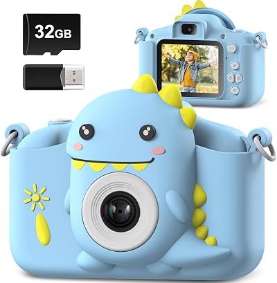 Hangrui Kids Camera 20MP Dual Lens 2.0 Inch IPS 1080P 32GB Blue