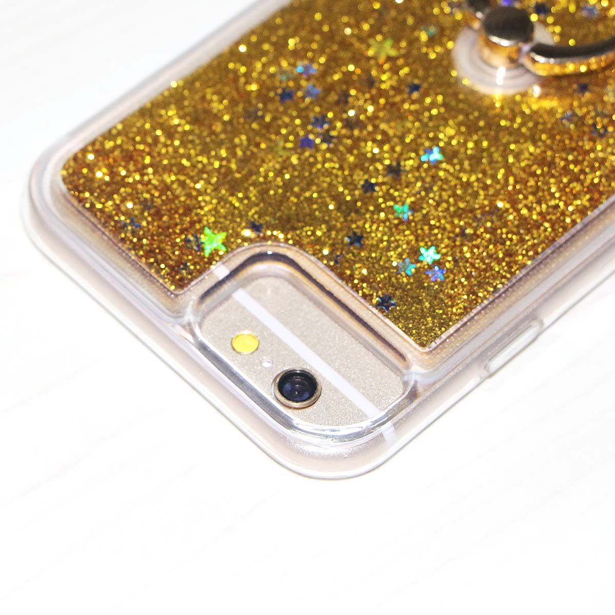 iPhone 7 Case,iPhone 8 Case with Ring Stand, i-Dawn Crystal Clear Soft TPU Glitter Bling Liquid Floating Quicksand Case Cover with Stand for iPhone 6/6s/7/8 (4.7 inch) (Gold)
