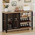 BON AUGURE Industrial Bar Cabinet for Liquor and Glasses, Rustic Wine Cabinet with Doors, Farmhouse Coffee Bar Cabinet with S