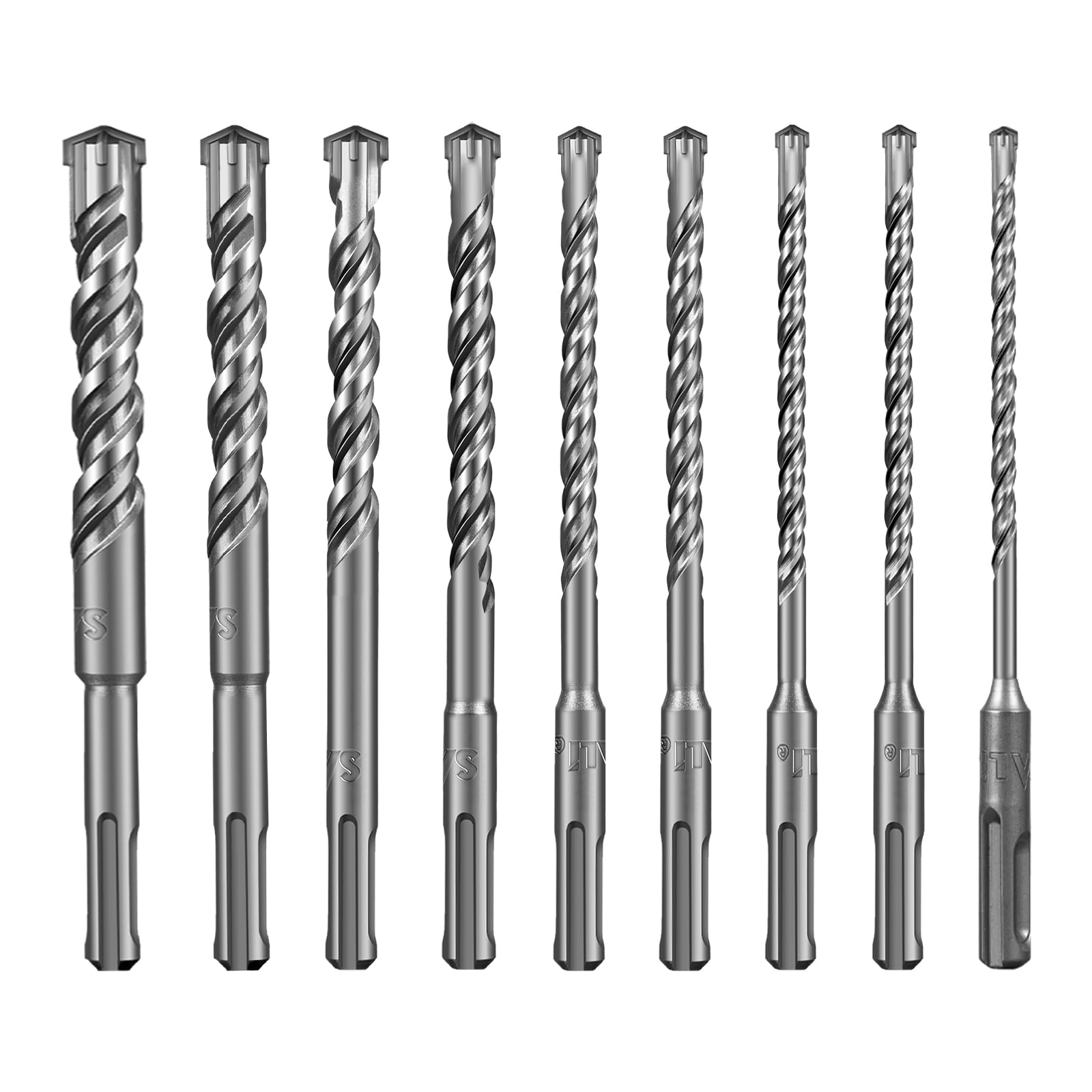 SALI 9PCS SDS Plus Rotary Hammer Drill Bit Cross Drill Bits Double Thread 4-Cutter Tungsten Carbide Tip Fully Hardened Tool for Concrete,Brick,Cement Walls,Stone, Ø 5/6/6/8/8/10/12/14/16mm x 160mm