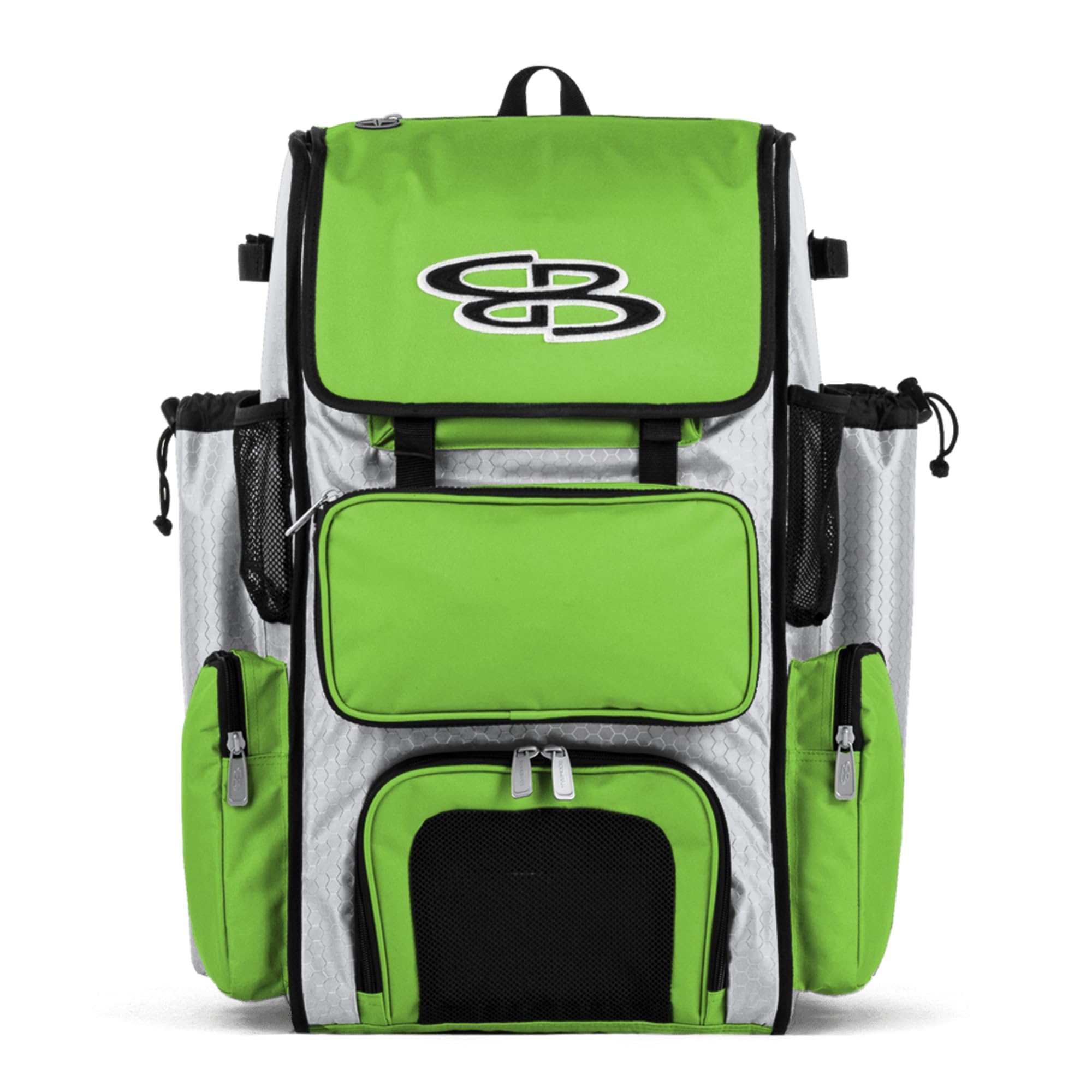 Boombah Superpack Bat Pack -Backpack Version (no wheels) - Holds up to 4 Bats - White/Lime Green - For Baseball or Softball Image