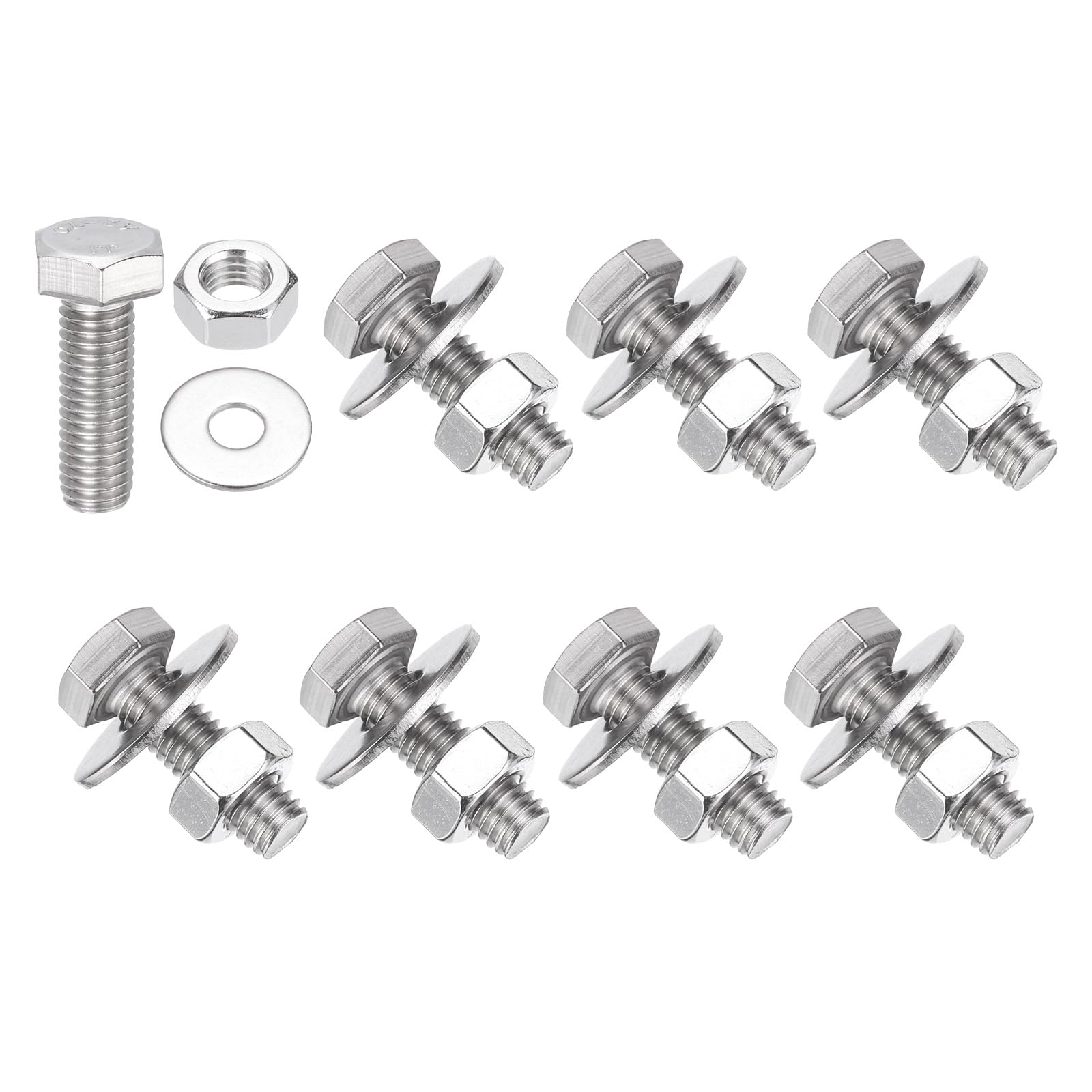 PATIKIL M8 x 25mm Hex Bolts, 8Pcs 304 Stainless Steel Hexagon Head Screws with Hex Nut Flat Washer Full Thread Fasteners Machine Screw Plain Finish for Furniture Engineering, Silver