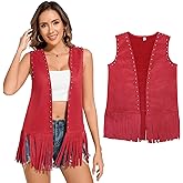 Womens Tassel Fringe Vest Sleeveless Western Cowgirl Vest 60s 70s Costume Tops Hippie Jacket for Halloween