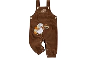 YOKJZJD Newborn Infant Baby Boy Girl Thanksgiving Outfit Turkey Suspender Pants Corduroy Bib Overalls Jumpsuit Fall Clothes