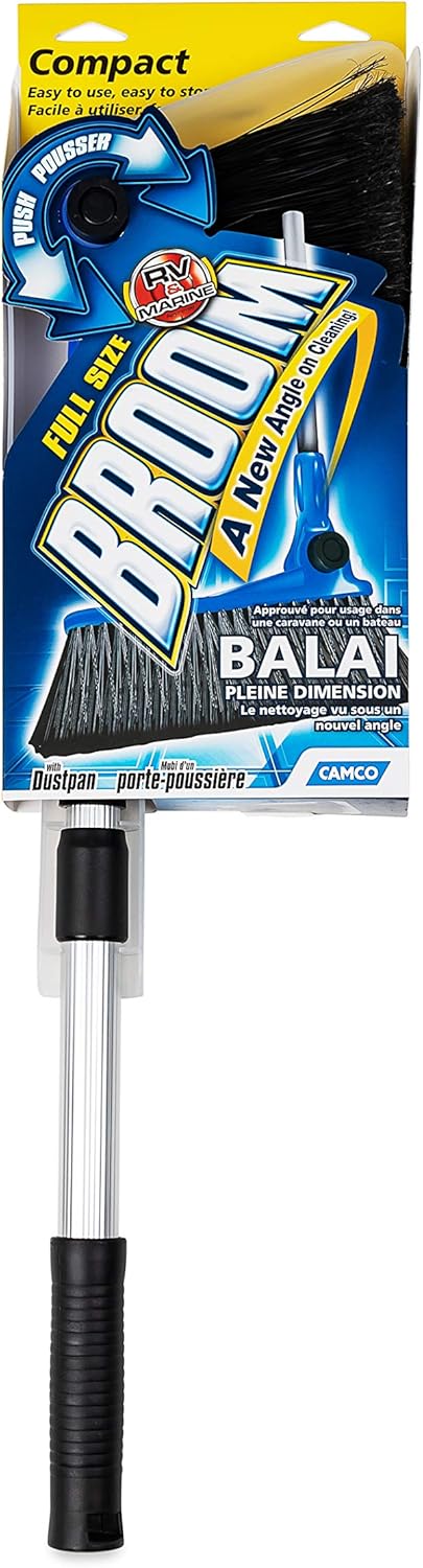 Camco Adjustable Broom and Dustpan, Gets In Small Spaces and Corners, Telescoping Broom Handle Adjusts From 24 Inches to 52 Inches, Ideal for RV, Marine, And Home Use (43623): Automotive