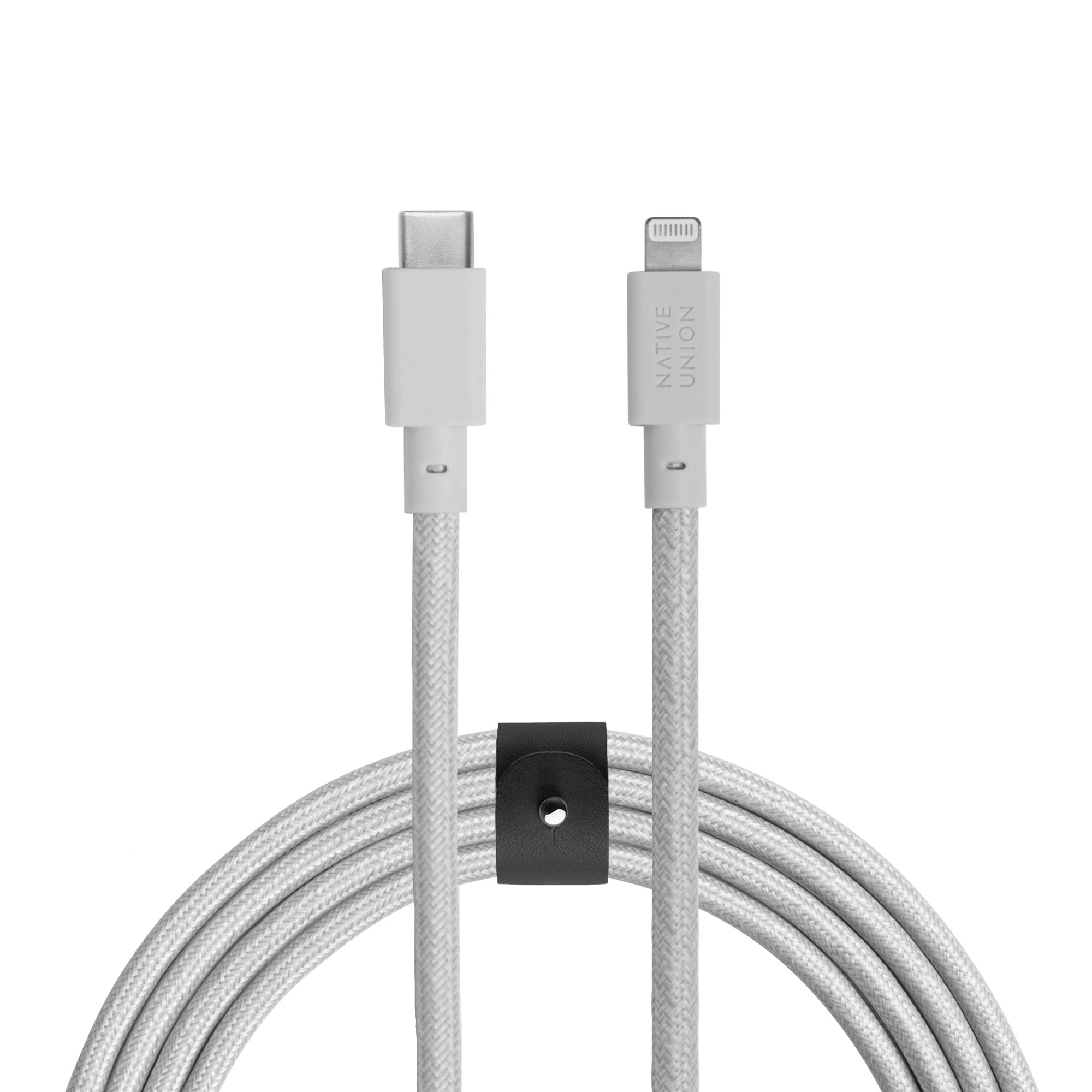 Native Union Belt Cable USB-C to Lightning - 3m Ultra-Strong Reinforced Charging Cable with Leather Strap [MFi Certified] Compatible with iPhone 14, iPhone 13 and earlier (Cloud White)
