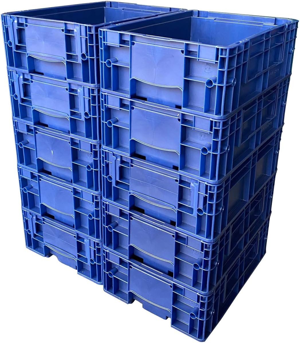 10 x 10 Litre Heavy Duty Plastic Stacking Euro Storage KLT Containers Boxes Crates BLUE (Pack of 10)