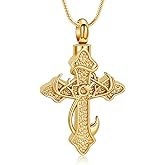 Rstnxnnl Cross Cremation Jewelry Urn Necklaces for Women Men Cross Fish Hook Urn Necklaces for Ashes Memorial Keepsake Pendant for Gifts With Funnel Kit & Bag