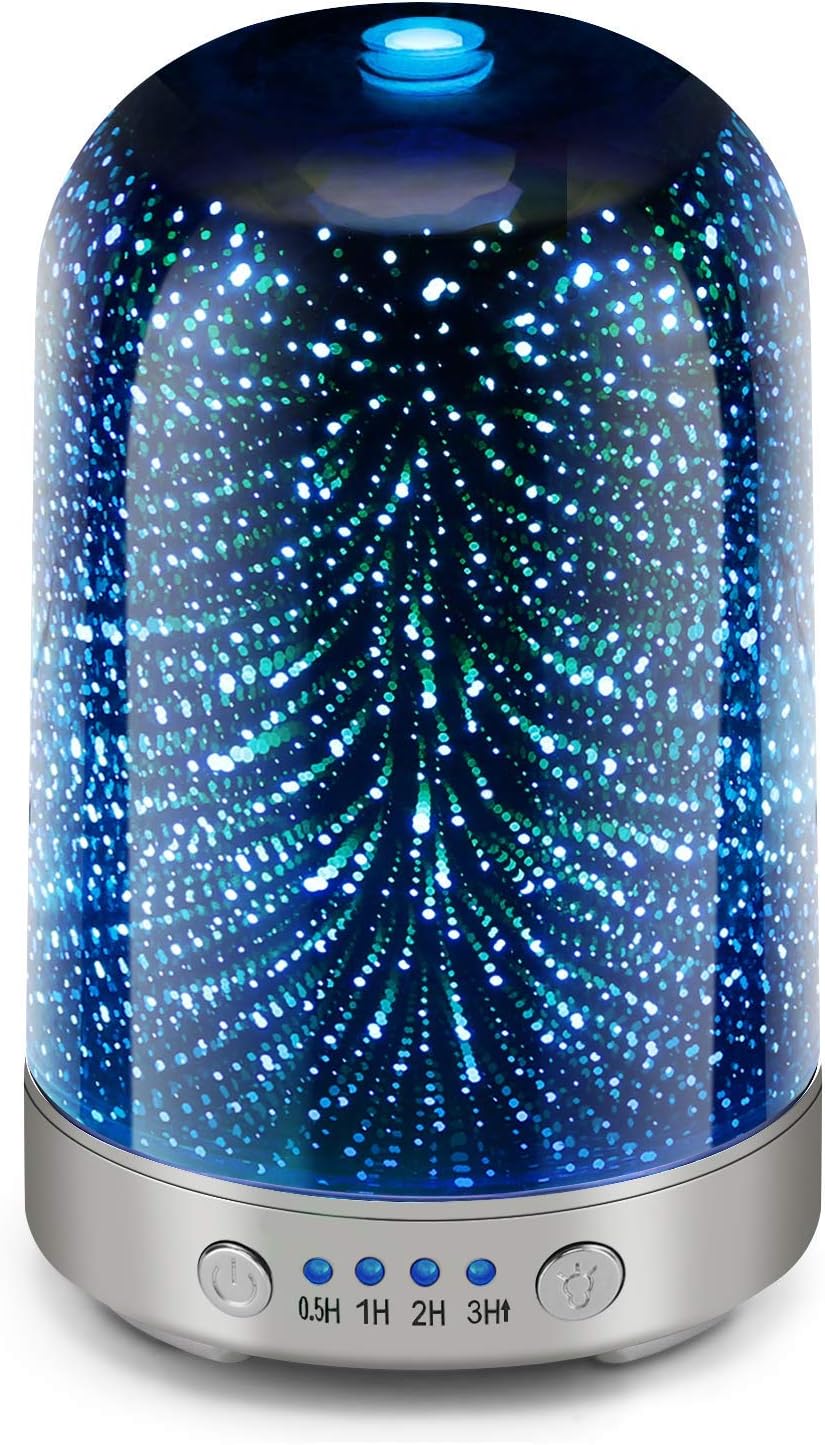 3D Glass Galaxy Aromatherapy Ultrasonic Cool Mist 120ml Aroma Essential Oil Diffuser, Whisper Quiet Humidifier, Waterless Auto Shut-Off for Home Office Yoga SPA (120ml)