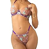 HELLOLAGIRL Sexy Lingerie Set for Women,Floral Embroidery Lace Lingerie Set 2 Piece