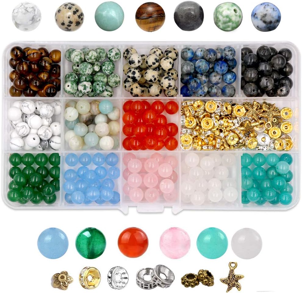PotosalaPotosala 260pcs 8mm Natural Gemstone Bead Quartz Beads Howlite Beads Natural Loose Beads 115pcs Pandents with Crystal String for Jewelry Making Supplies