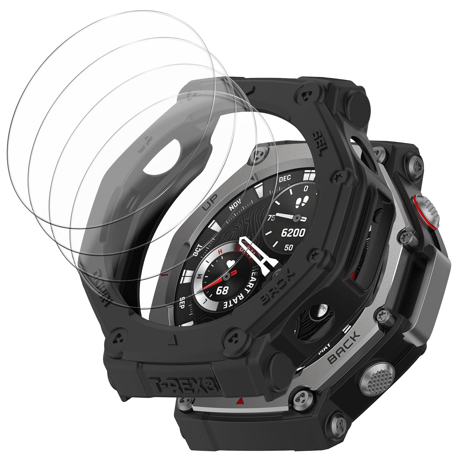 Photo 1 of [1+4 Pack] Case with Tempered Glass Screen Protector Compatible with Amazfit T-Rex 3, Bumper Full Coverage Protective Soft Cases Face Cover for Amazfit T-Rex 3 Black