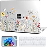 G JGOO Case for Microsoft Surface Laptop 15 inch Touchscreen Copilot + PC 2024 (7th Edition) Model 2037, Protective Plastic Hard Shell Case with Keyboard Cover & Screen Protector, Garden Flowers