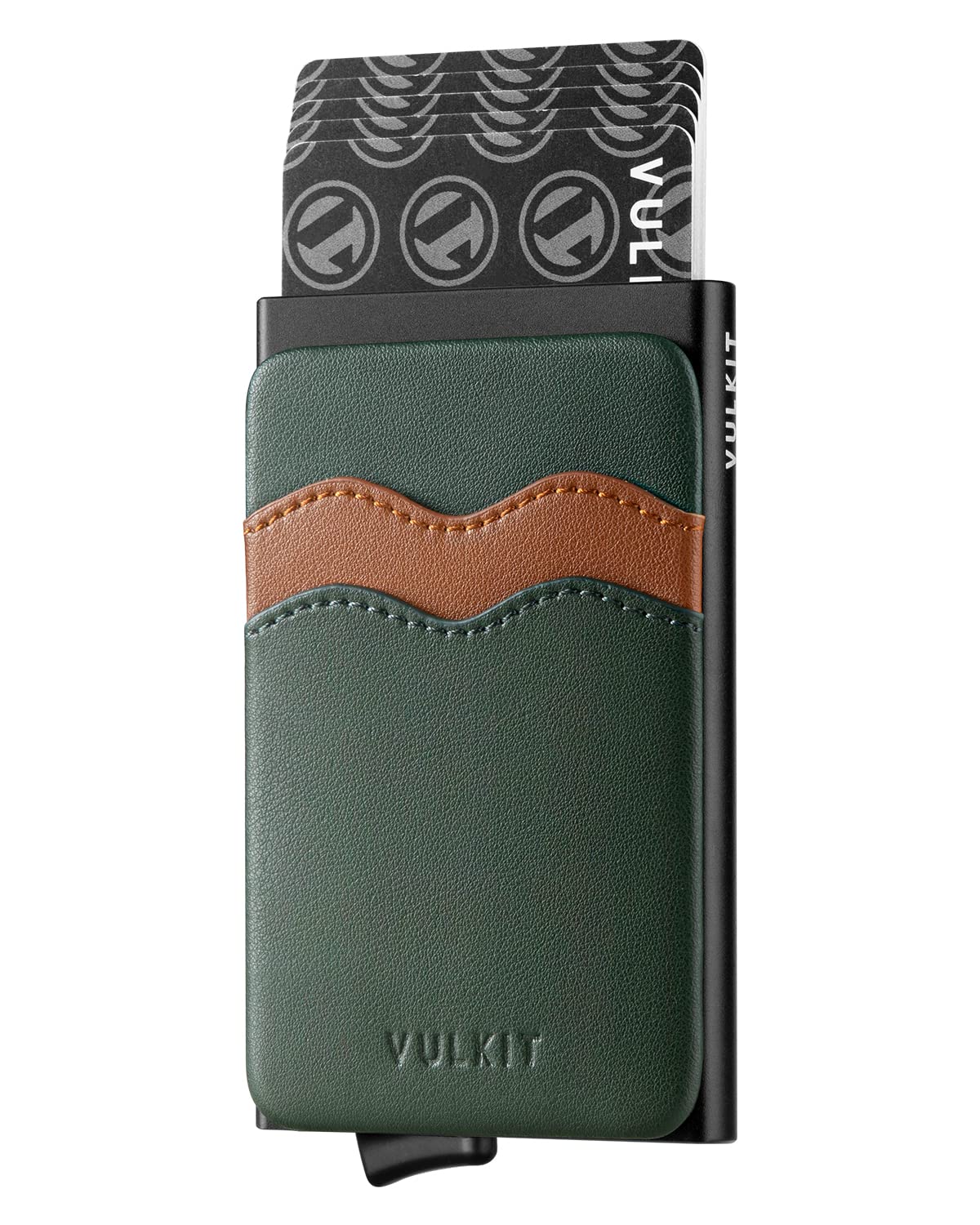 VULKIT Pop up Credit Card Holder Wallet with Extra Leather Slots RFID Blocking Slim Metal Card Case for Men or Women