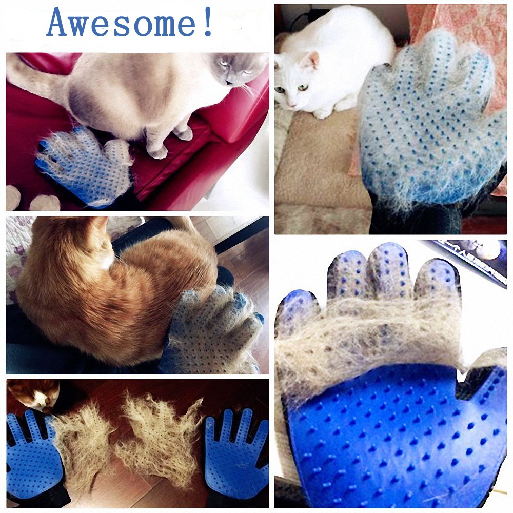 Pet Grooming Glove and Deshedding Glove Brush Best for Dogs & Cats Long & Short Fur Massage Tool with Enhanced Five Finger Design (1 Pair Blue)