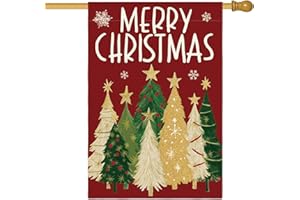 AVOIN colorlife Merry Christmas House Flag 28x40 Inch Double Sided Outside, Christmas Trees Winter Holiday Yard Outdoor Flag Red