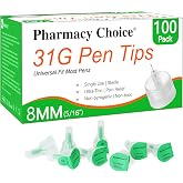 Pen Tips 31G x 8mm(5/16") Universal Fit, Sterile，Ultra-Thin Wall Technology. Comfortable and Precise，100 Count