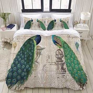 Nonun Funda nórdica, Plumas pintadas Vintage Hermosas clásicas de Pavo