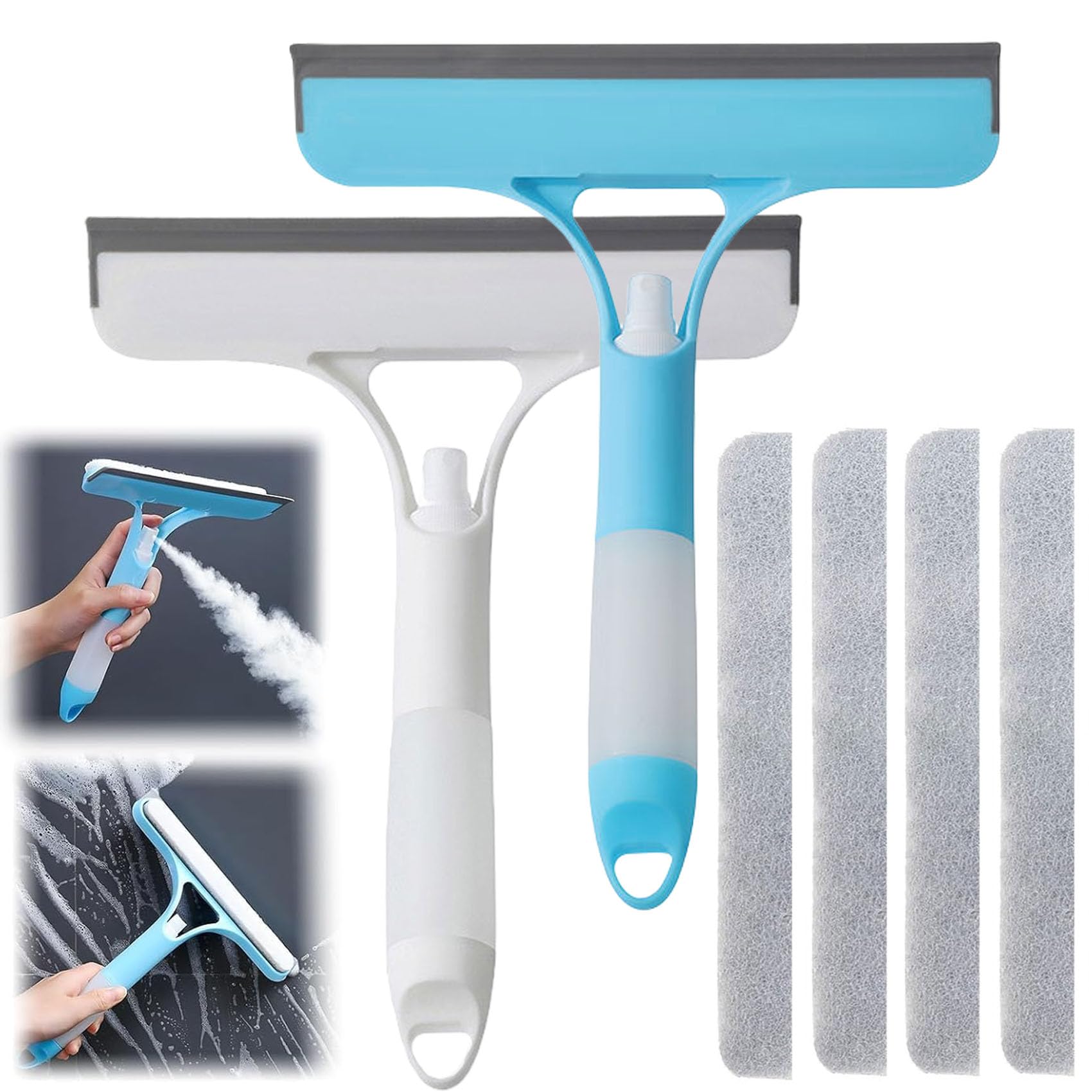 Photo 1 of 2 Pack 3 in 1 Window Cleaning Scraper, 3 in 1 Spray Squeegee, Window Squeegee Cleaner Tool with Built-in Spray Bottle and 4 Replaceable Sponges for Car Home Windows Glass and Tiles Etc
