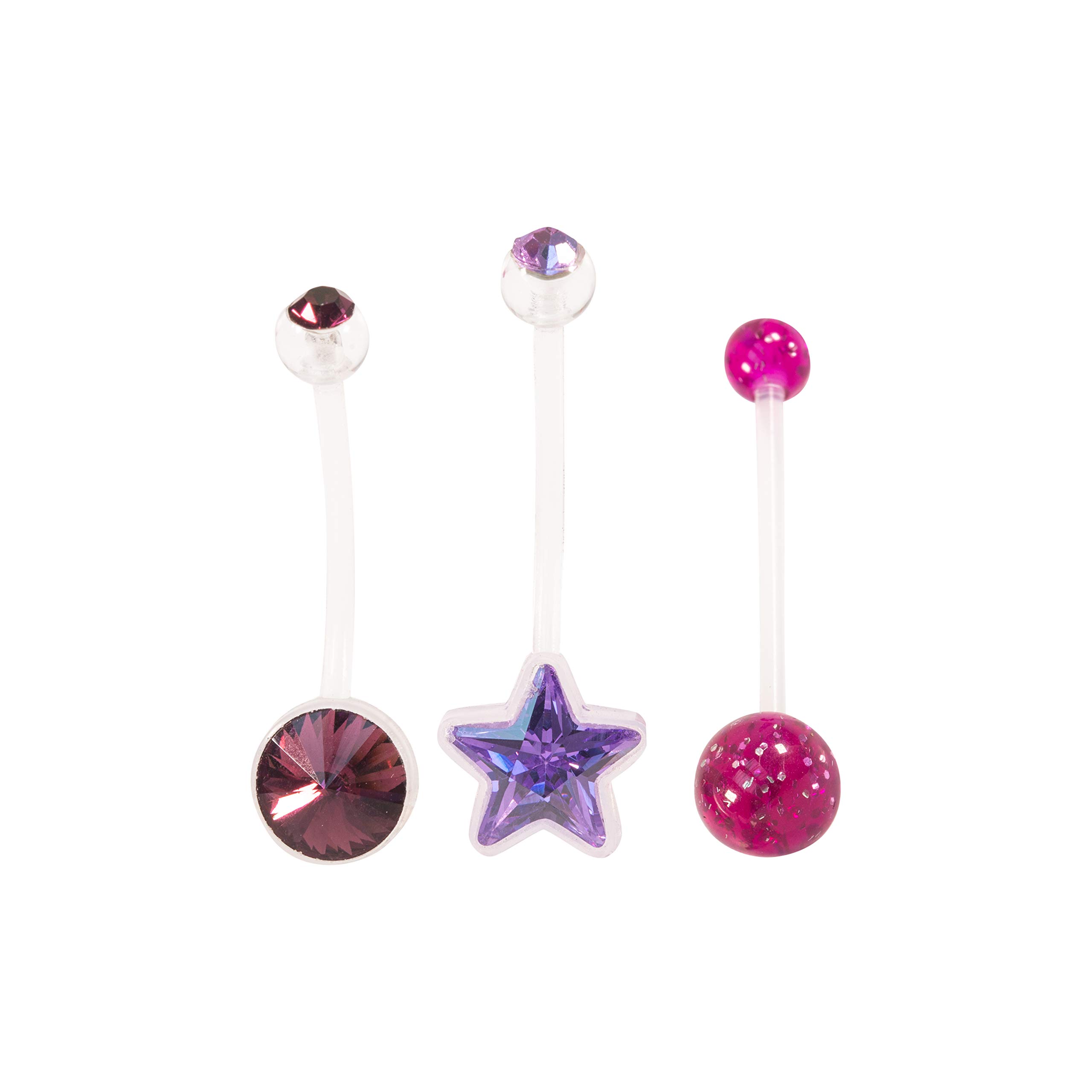 Various Sets of Pregnancy Maternity Belly Navel Bar Bioflex/Plastic Flexible PFTE Body Piercing Jewellery bars/rings (Purple Set of 3)