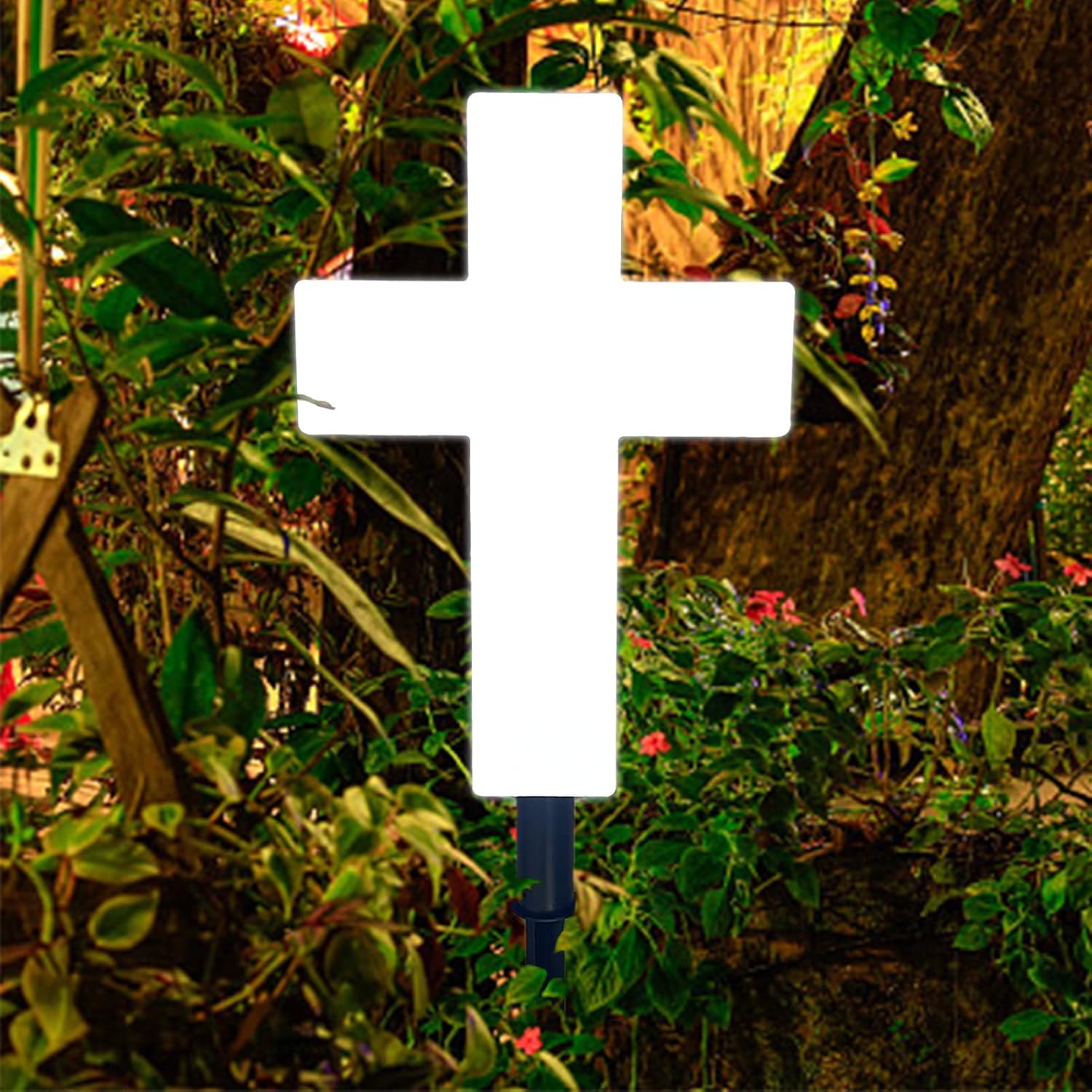 Decorative Garden Stakes - Solar Lighted Cross Grave LED White Garden Cross Marker Heartfelt Cemetery Decoration Illuminated Garden Stake Light Memorial Remembrance Gift for Outdoor Yard Patio