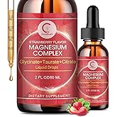 Triple Magnesium Complex Liquid Drops - Magnesium Glycinate Liquid Drops, Taurate & Citrate with L-theanine, Vitamin B6 for Sleep, Muscle, Immune Health, Vegan, Non-GMO, Strawberry Flavor, 2 Fl OZ