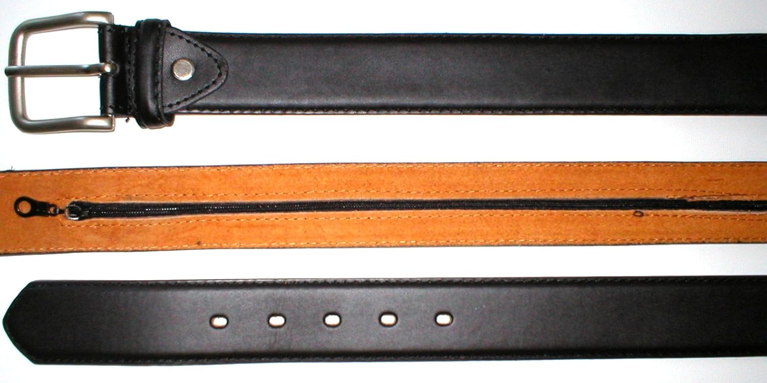 Mens Black Leather Money Belt Hidden Travel Pocket Size