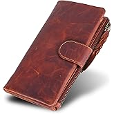 VALENCHI-Soft and Flexible Genuine Leather Ladies Wallet with Metal Zipper and Snap closer (Cognac Vintage)