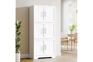 Cozy Castle Kitchen Pantry Cabinet with Soft Doors and Adjustable Shelves 68.5", Freestanding Cupboard for Dining Room Living Room Bathroom Linen & Laundry White
