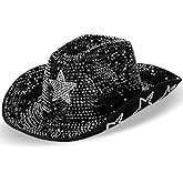Tisancy Rhinestone Cowboy Hats Cowgirl Hat for Women Fits 58 cm/L Western Disco Hat for Carnival Wedding Costume Party