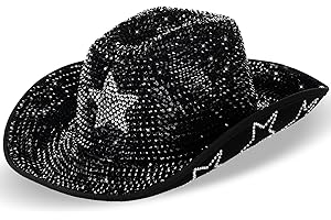 Tisancy Cowboy Hats Women Rhinestone Cowgirl Hat Western Disco Crystal Bride Hat for Christmas Wedding Carnival Costume Party