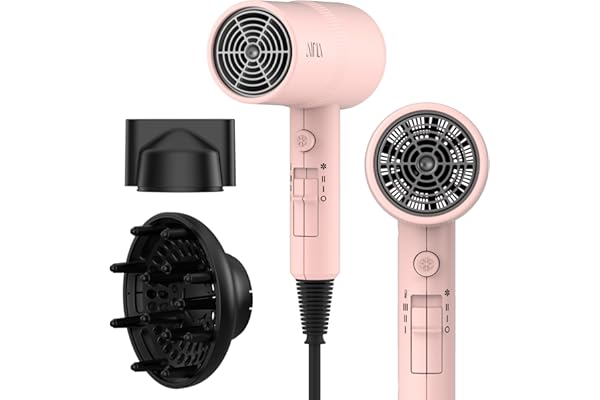 AINA Diffuser Hair Dryer Full-Featured Blow Dryer 110V/1600W(Babe Pink) | 3 Heat/2 Speed;Cold shut button;Lightweight;Compact