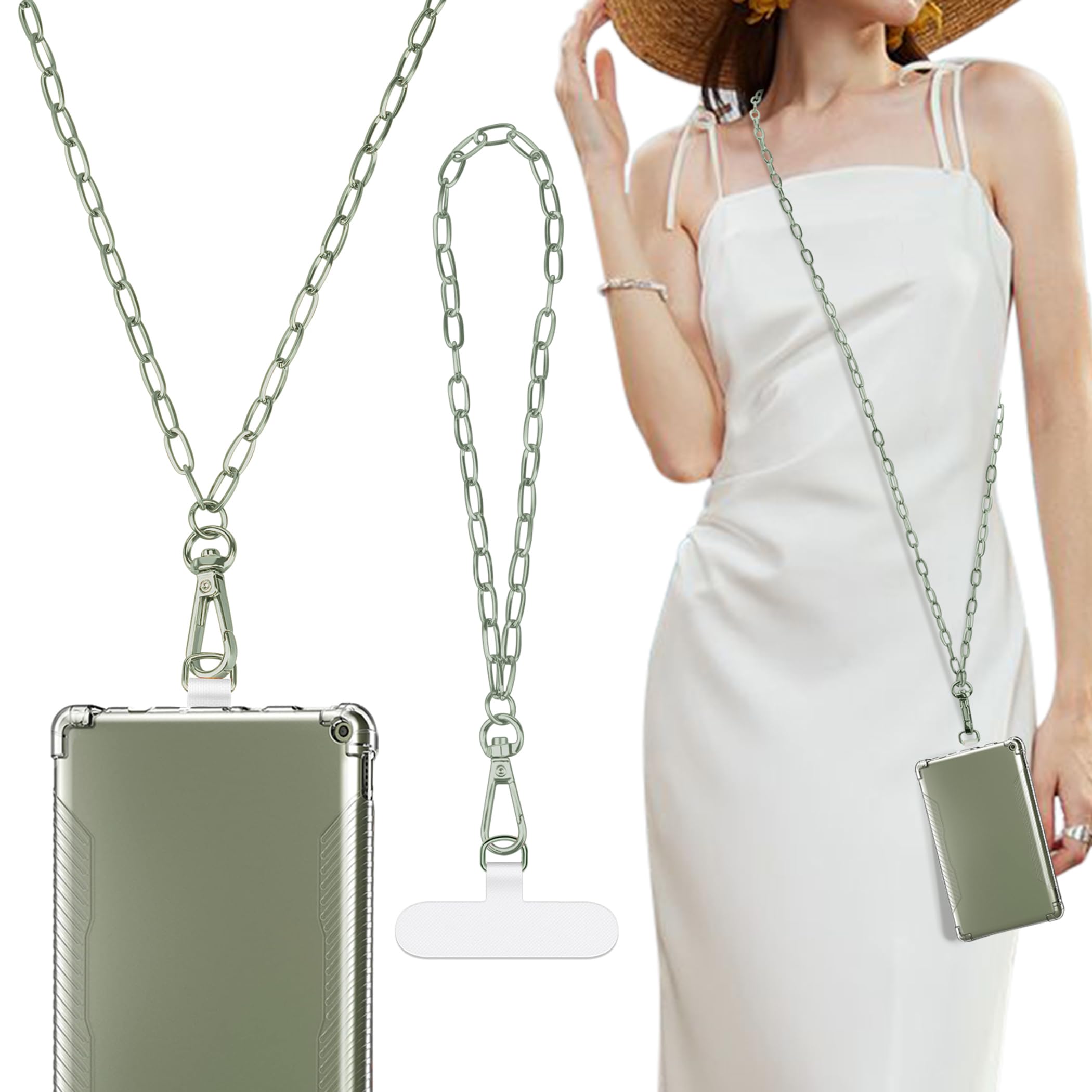 TiMOVO Phone Crossbody Strap, Universal Phone Lanyard with 1× Metal Phone Strap, 1× Wrist Strap, Phone Chain Compatible with Most Smartphones Case Anti-Scratch Reinforced Corners, Clear Bodhi Green