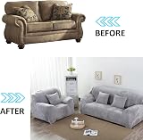 Teynewer Thick Velvet Sofa Covers 4 Seater Light Grey with 1 Pillowcase view 6