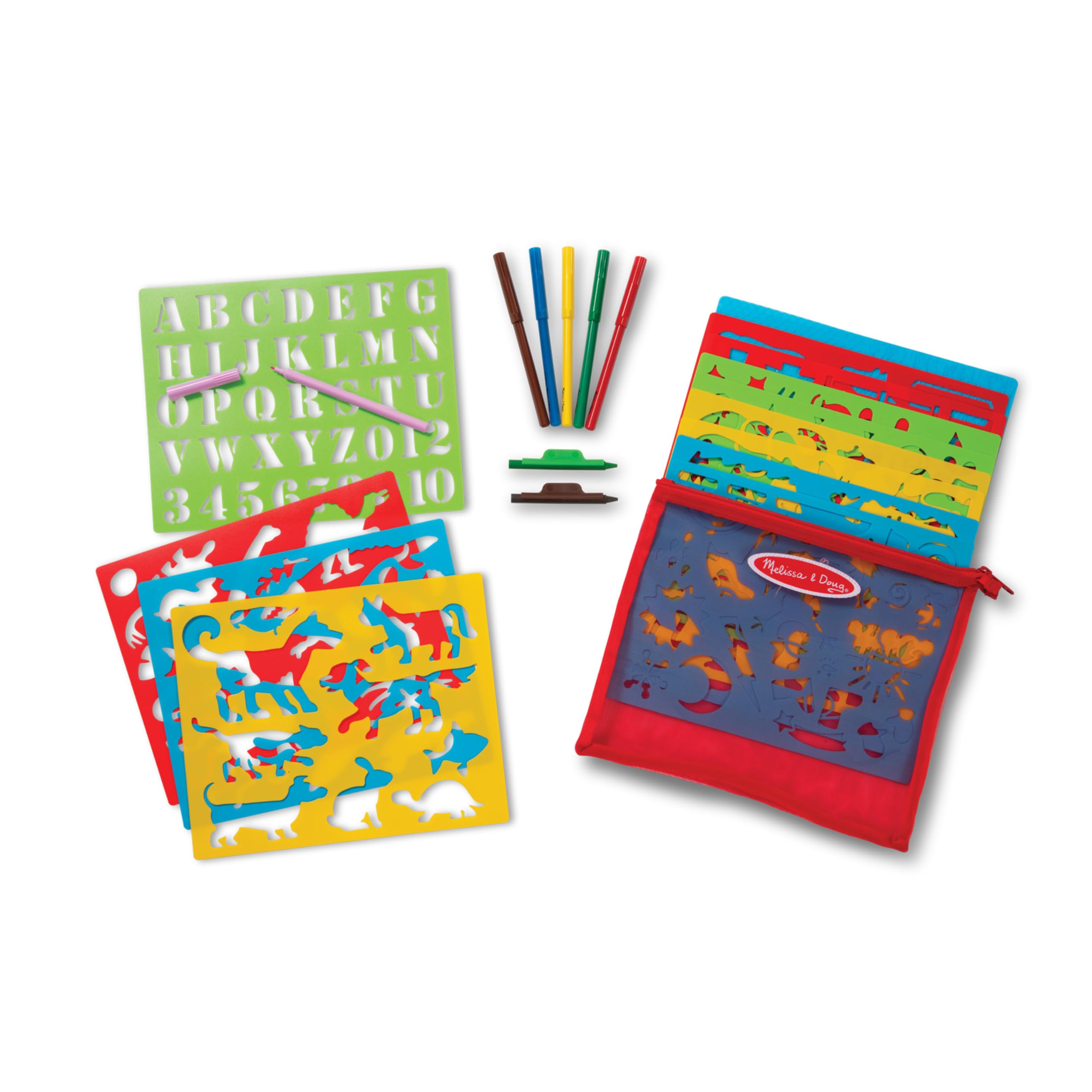 Melissa & Doug Created by Me! Stencil Art Coloring Activity Kit in Storage Pouch - 170+ Designs, 6 Markers, 2 Crayons, Paper