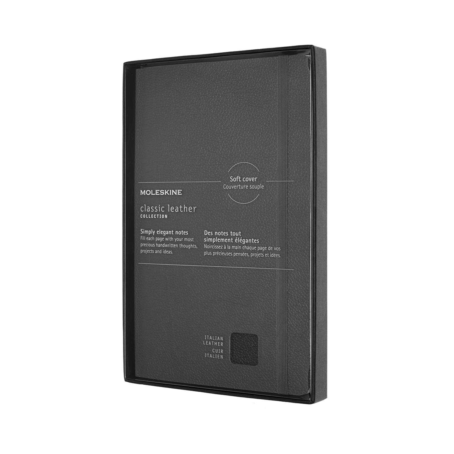 Moleskine Large Size 13 x 21 cm Leather Notebook, Leather Notebook with Ruled Pages, Limited Edition with Box and Clear Lid, Soft Cover, Colour Black, 176 Pages