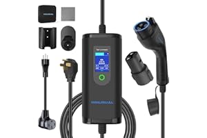 WINUSUAL 40 amp EV Charger Level 2 & 1 Portable EV Charging Station with 25FT Cable, 240V, NEMA 14-50 Plug with SAE J1772 Fast Charging for Indoor/Outdoor(with Tesla Adapter & NEMA 5-15 Plug)