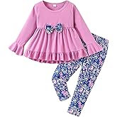 WMHNEI Toddler Girl Clothes 4-8Years Girls Outfit, Long Sleeve Ruffle Bowknot Top+Floral Pants 2Pcs Fall Set
