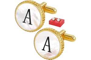 TAIGRAMA Cuff Links Mens Golden Silver Gunmetal Black, Cufflinks for Men Custom Initial Personalized Mother Of Pearl Mens Cufflink for Shirt Golden Silver Gunmetal Black Cuff Link Shirt for Wedding