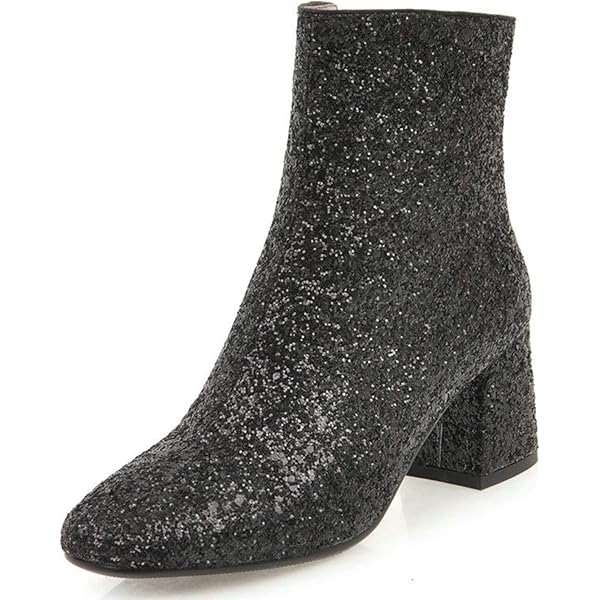 Amazon.com | LUXMAX Women Glitter Ankle Boots Chunky Heel Square