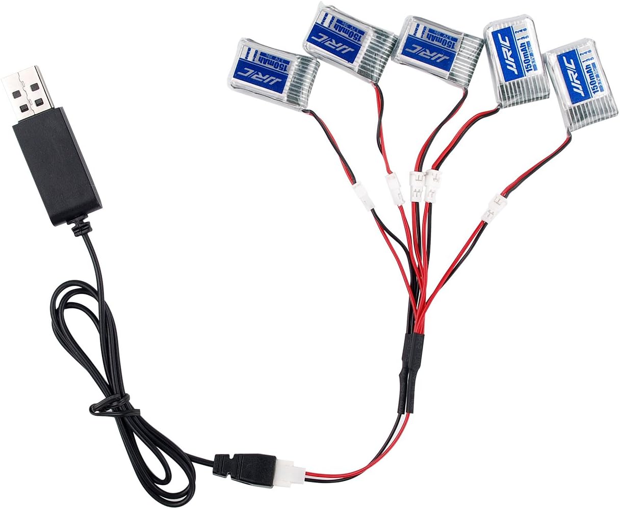 Evik 5X 3.7V 150mAh 20C Battery and USB Cable Set For JJRC H20 RC Quadcopter (batteries)
