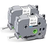 TZe 24mm 0.94 Laminated White Tz Tape Compatible for Brother Tze-251 Tz-251 P Touch Label Maker Tape 1 Inch TZ Refills for P Tpuch PT-D610BT PT-D600 P700 P710BT PT-P750WVP, Black on White, 2 Pack