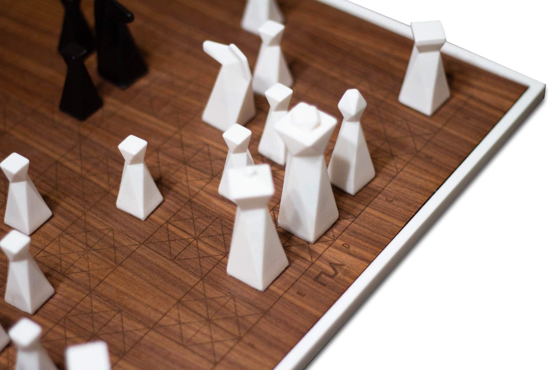 Modern Handmade Wooden Walnut Geometric Chess Set