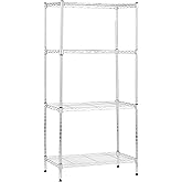 Amazon Basics 4-Shelf Adjustable Storage Shelving Unit for Garage, Steel Wire Rack, 200 Pound Loading Capacity per Shelf, 13.4"D x 23.2"W x 48"H, Chrome