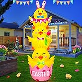 7.1FT Easter Inflatable Outdoor Decoration Inflatable Three Chicks, Built in LED Lights Blow Up Yard Decoration for Lawn Garden Holiday Party