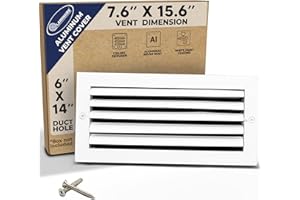 LAMINAIRE 6" x 14" Duct Hole [7.6" x 15.6" Face] Aluminum 1-Way Vent Cover: Adjustable Curved Blade Air Supply Diffuser - Plastic Seal for Tight Fit, Quiet Air Flow, Multi-Shutter Damper