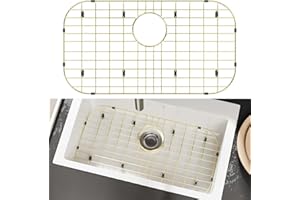 jkxoo 26" L x 14" W Gold Sink Protectors for Kitchen Sink, Metal Sink Rack for Bottom of Sink, Sink Grate for Bottom of Kitchen Sink Rear Drain Hole with Corner Radius, Stainless Steel Sink Protector