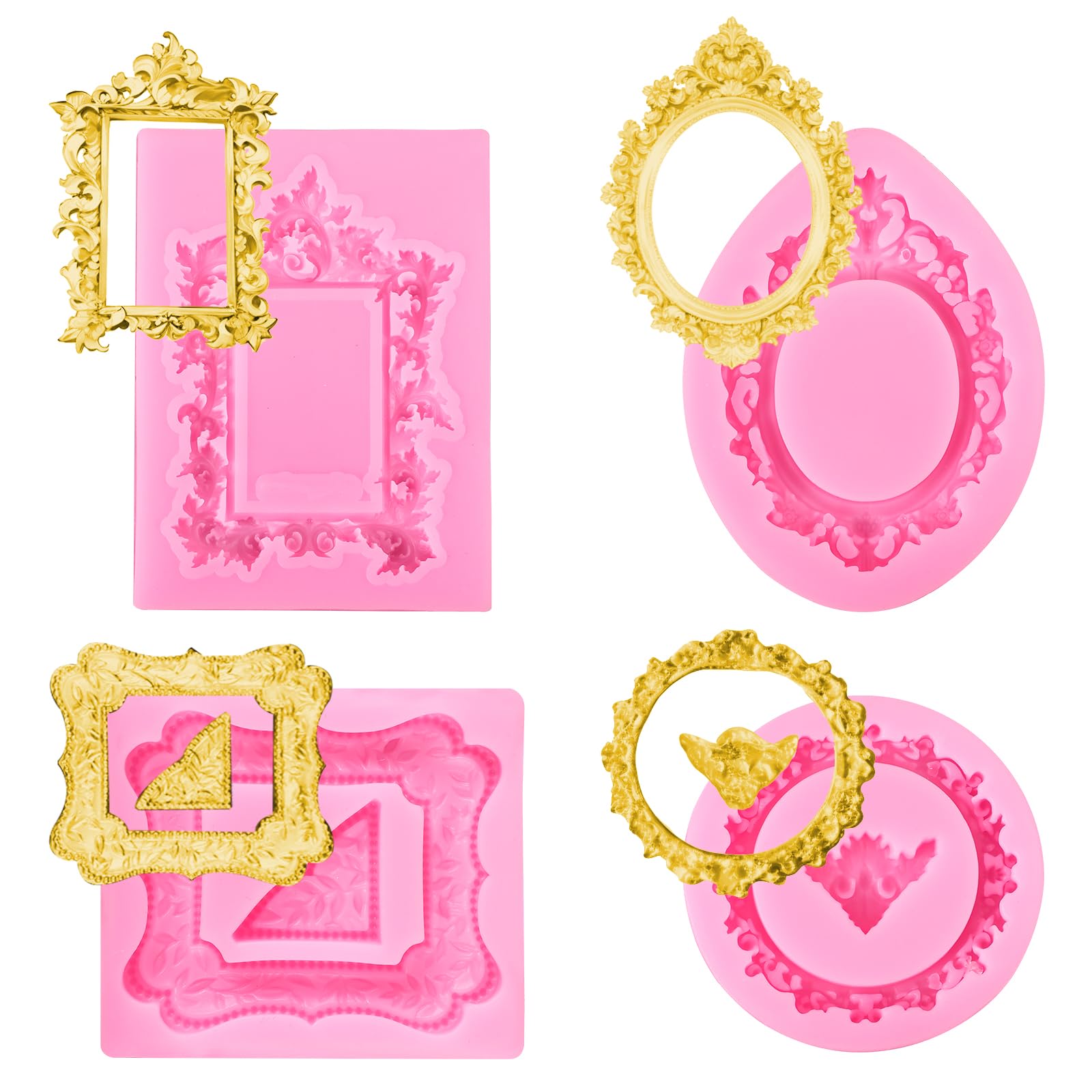 Photo 1 of 4 Pcs Frame Chocolate Mold Small Silicone Molds Baroque Style Picture Frames Fondant Mold For Chocolate Cupcake Topper Candy Polymer Clay Gum Paste Air Dry Clay Cake Decoration