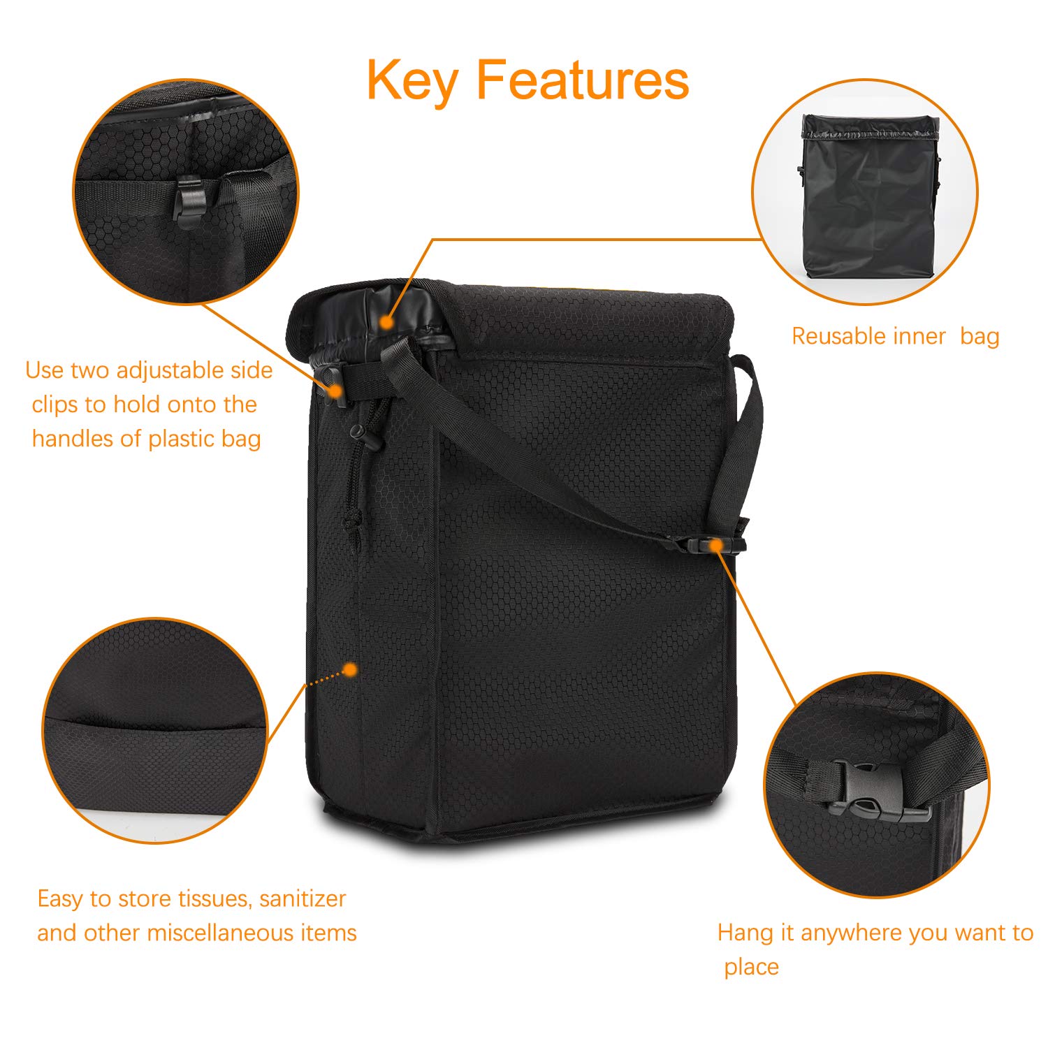 Sumworld Car Trash Can Hanging Automobile Garbage Bag with Lid and Storage Pockets Automotive Litter Container for Vehicle Car Seat Organizer